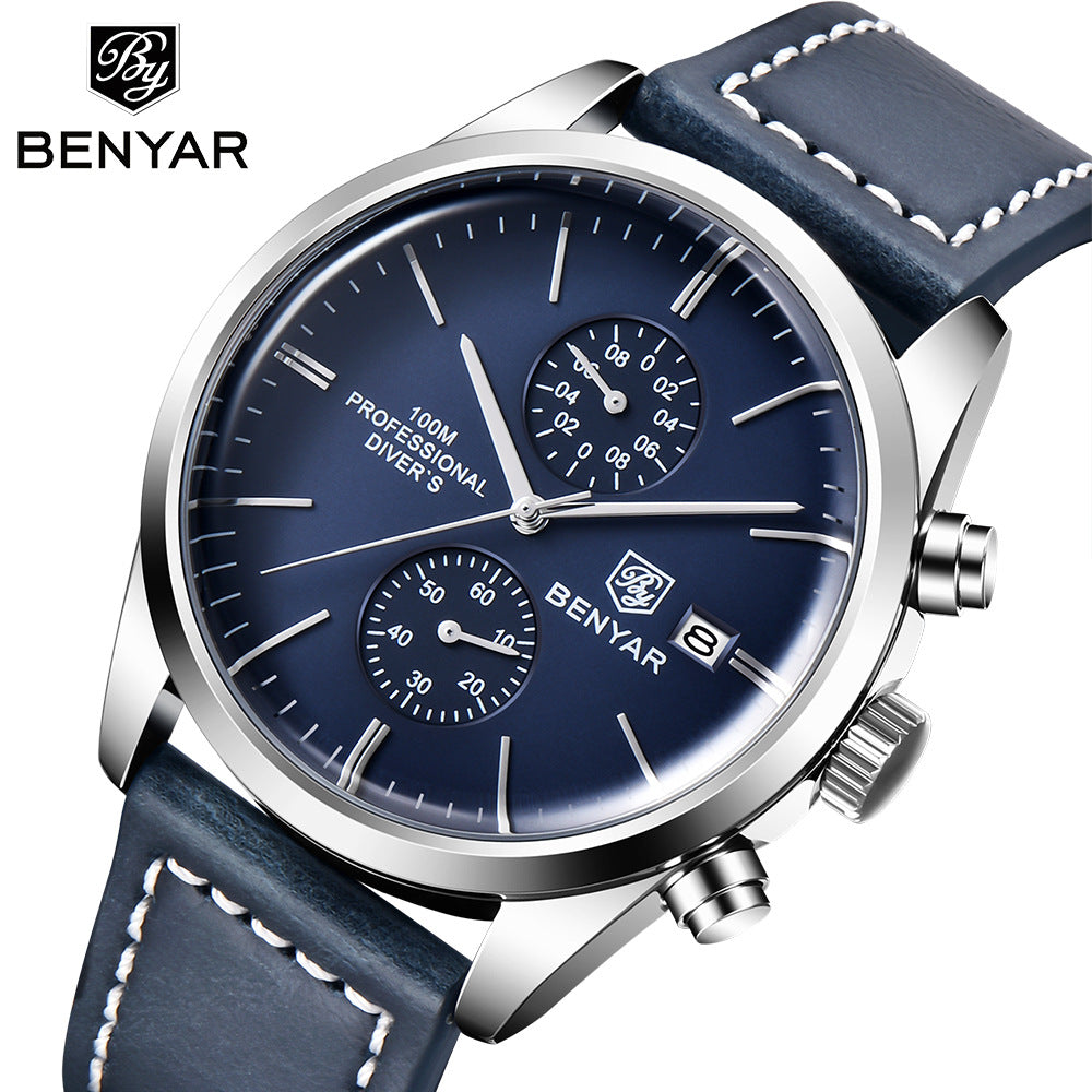 Benyar BY5187 Multifunctional Quartz Leather Watch With Leisure Calendar