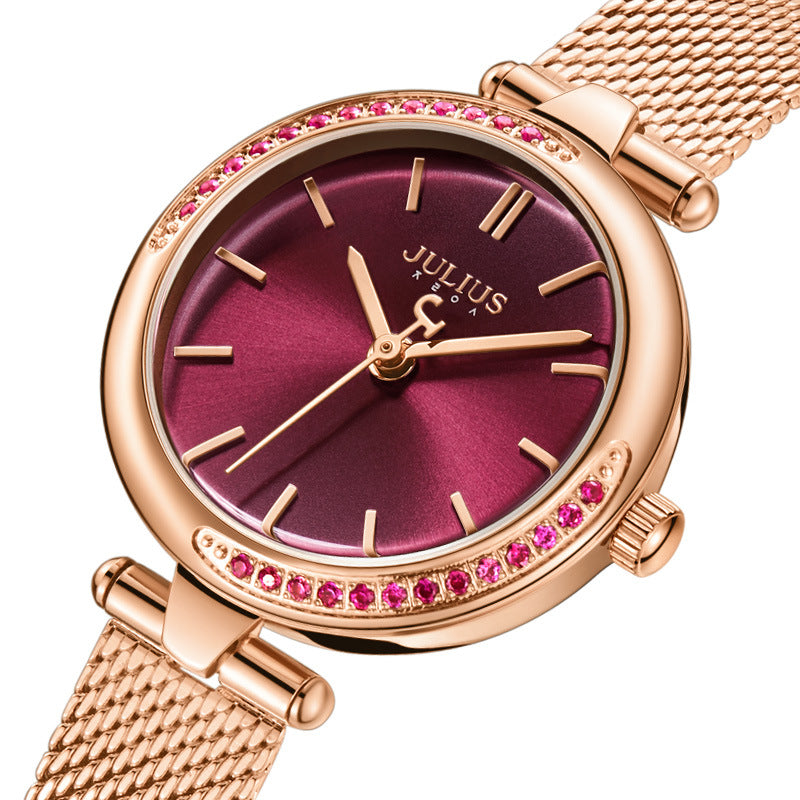 Julius JA1284 Fashionable Mesh Strap Diamond Bezel Quartz Watch For Women