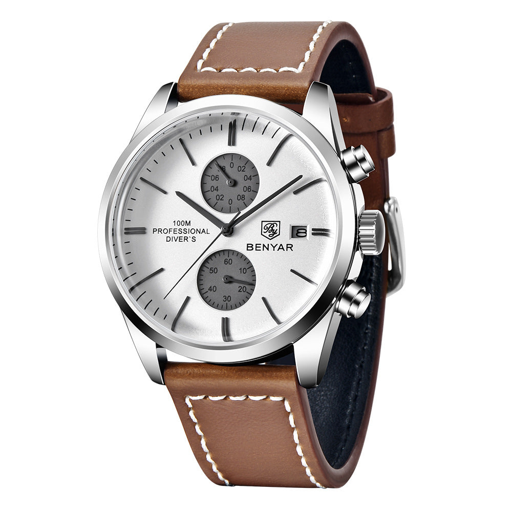 Benyar BY5187 Multifunctional Quartz Leather Watch With Leisure Calendar