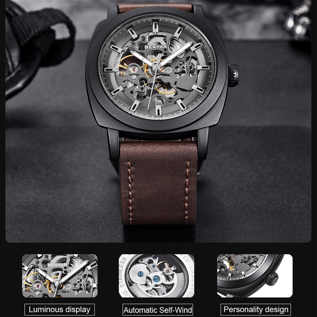 Benyar BY5121 Mechanical Watches Automatic Watch Leather Band