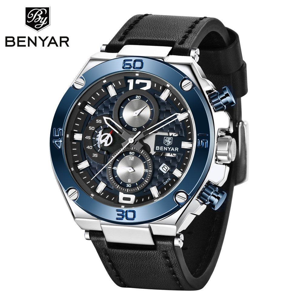 Benyar BY5151 Luxury Men Chronograph Wristwatch Leather Band Quartz Watch